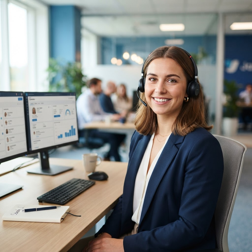 A ScaleVelo customer support agent wearing a headset
